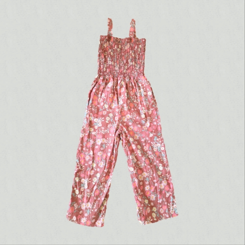 Girls' Osh Kosh Floral Dusty Rose Smocked Jumpsuit 8Y